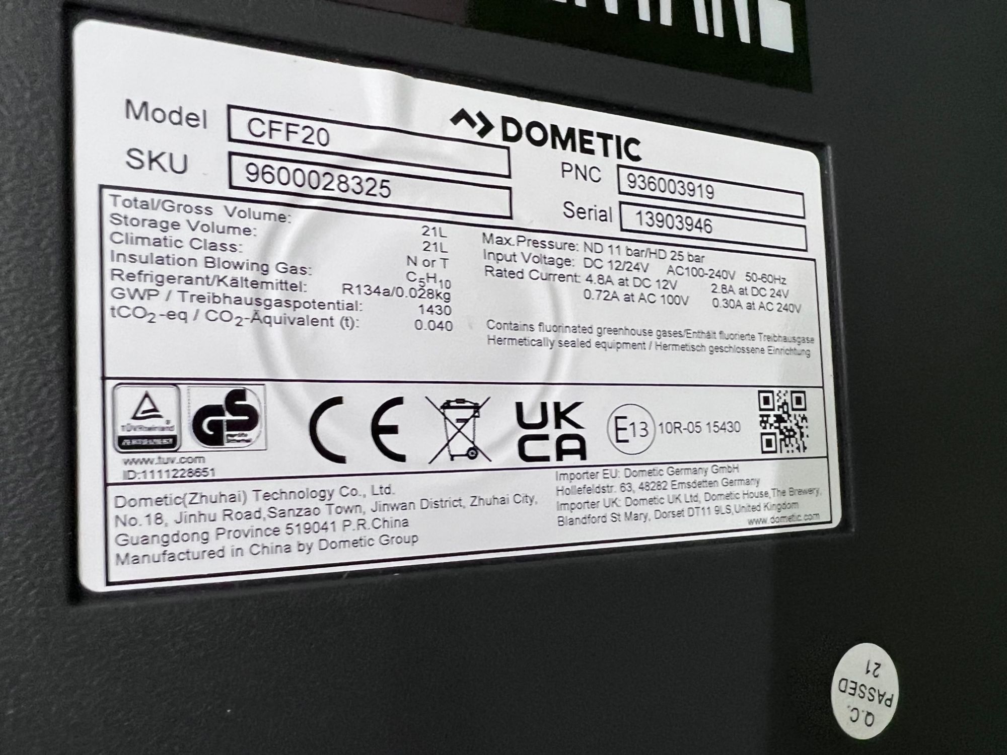 Dometic Elektrische Kühlbox CFF20 21 L - Kühlbox - grau, Anzahl
