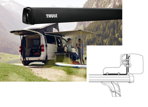 Thule Van-Markise 3200, 270, anthrazit, Tuch: Mystic grey (31) inkl. Adapter f. Dachträger