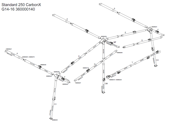 Isabella CarbonX Gestänge Standard 250 - komplett / G14-G16 Isabella CarbonX Gestänge Standard 250 - komplett / G14-G16