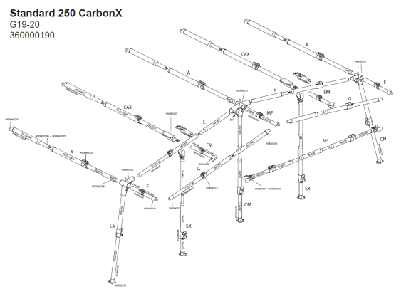 Isabella CarbonX Gestänge Standard 250 - komplett / G19-G20 Isabella CarbonX Gestänge Standard 250 - komplett / G19-G20
